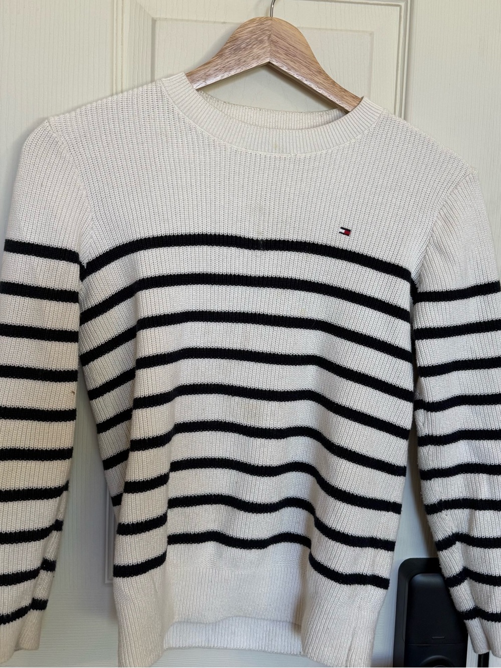 Tommy Hilfiger Cream & Black Striped Crewneck Sweater